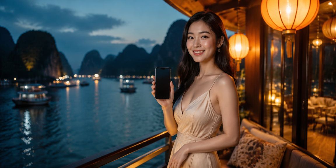 Người dùng chơi casino trên điện thoại tại phố đèn lồng Hội An